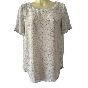 Banana Republic White/ Gray Mini Dot Print Semi Sheer Blouse Tunic Woman Size XS